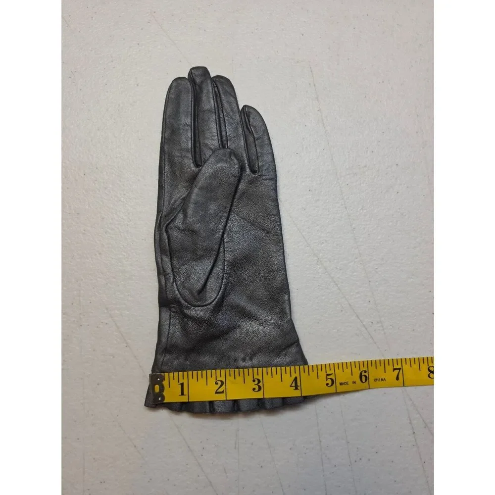 Mixit Metallic Gray Leather Driving Dress Gloves with Pleated Cuff